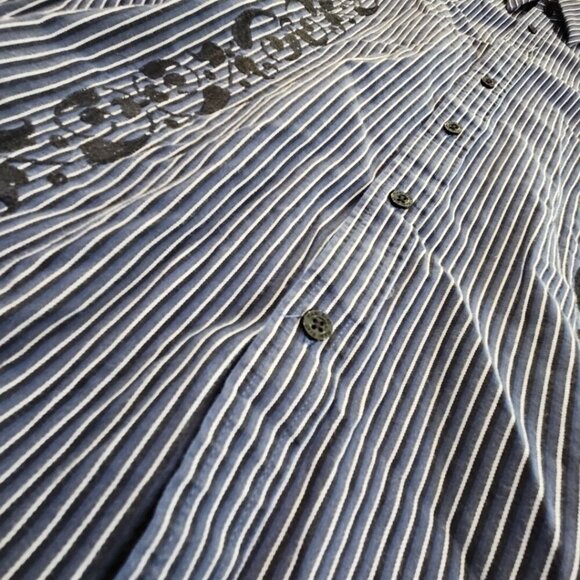 Marc Ecko Cut & Sew Button Shirt Long Sleeve Embroidery Design Blue Stripe XL - Picture 3 of 16